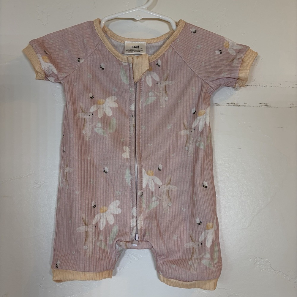 Girls 3-6M Baby Spring Bunny Boutique Double Zip Romper Summer Floral Bee